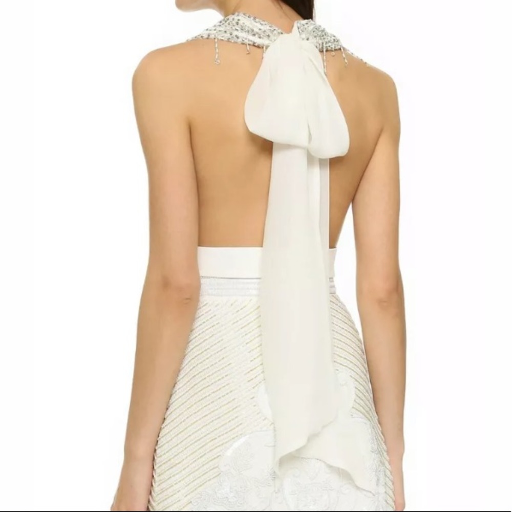 Rodarte Hand Beaded White Gold Sequin Halter vneck - Picture 3 of 8